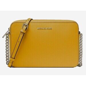 New Michael Kors Jet Set Item Large Zip Chain Crossbody Golden Rod